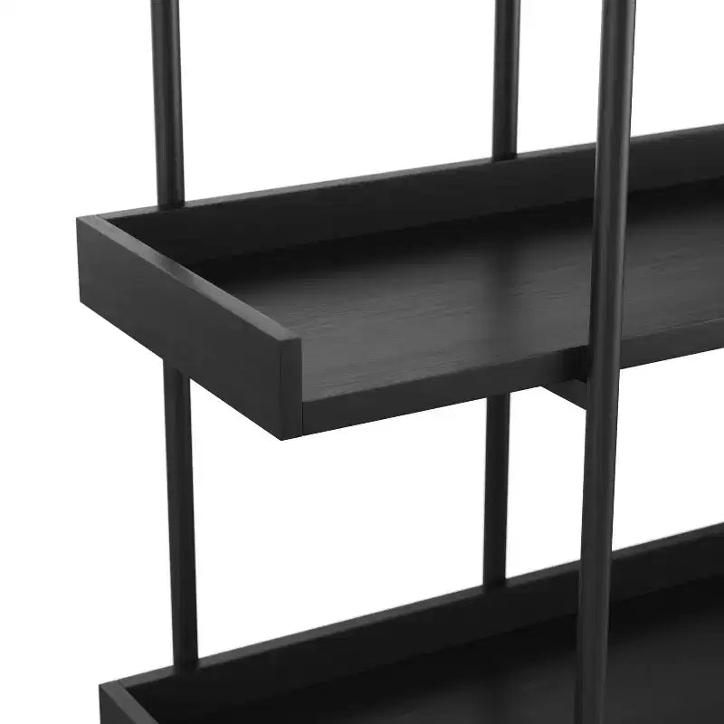3-Shelf Storage Display Bookcase with Metal Frame, Black Wood Grain