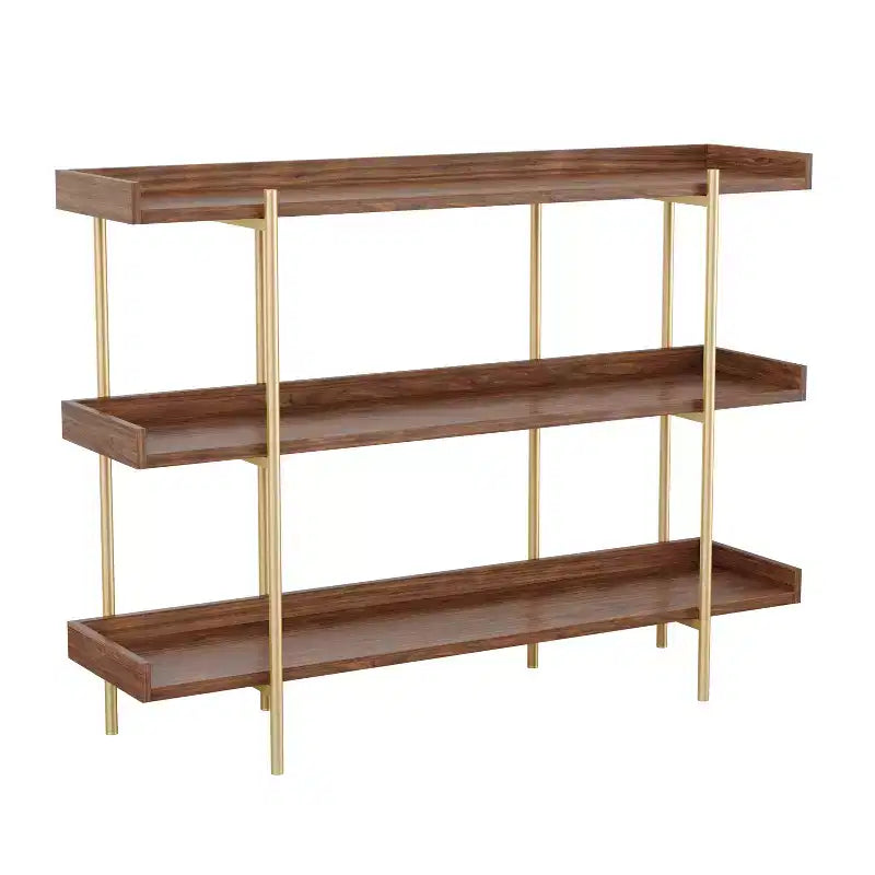 3-Shelf Storage Display Bookcase with Metal Frame, Black Wood Grain