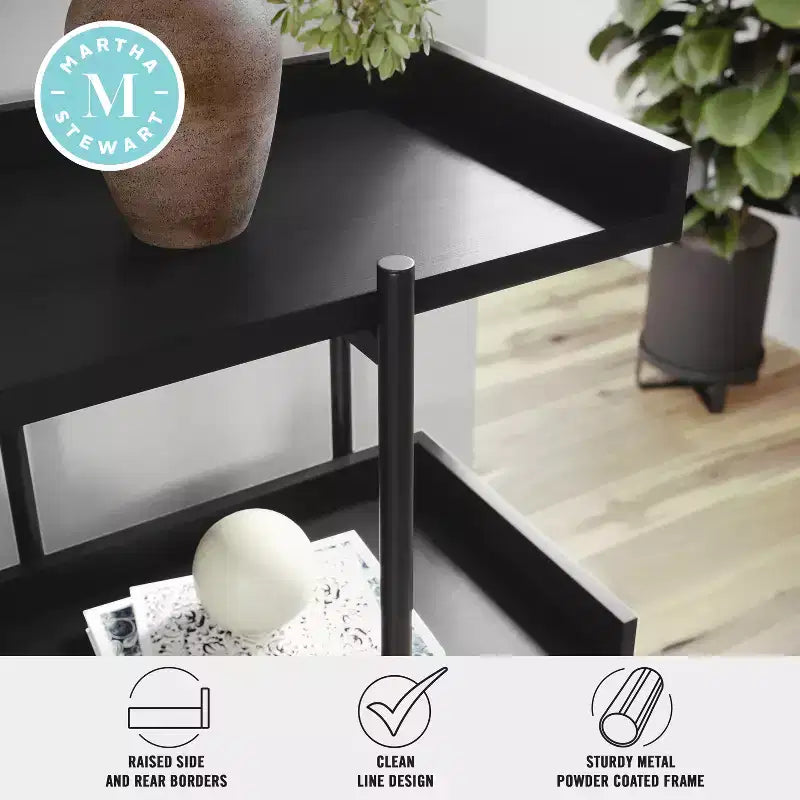 3-Shelf Storage Display Bookcase with Metal Frame, Black Wood Grain