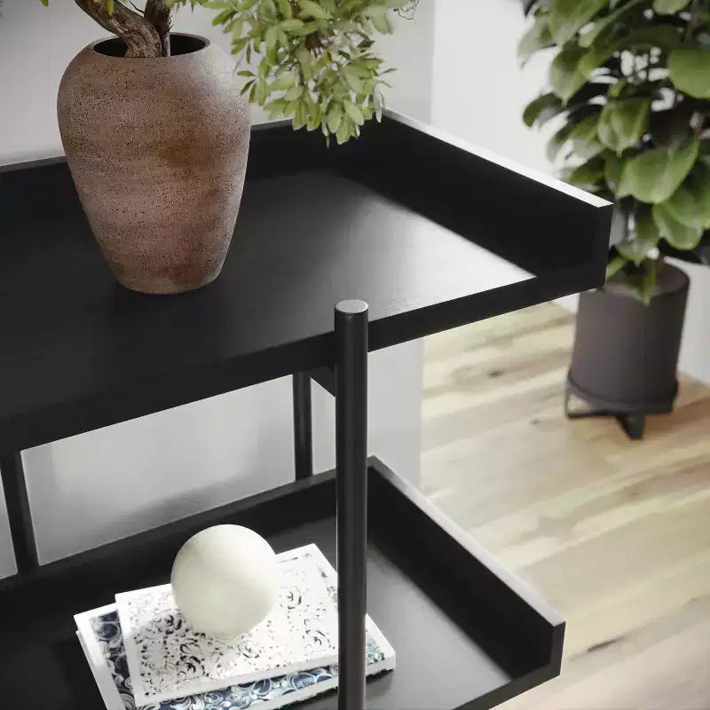 3-Shelf Storage Display Bookcase with Metal Frame, Black Wood Grain