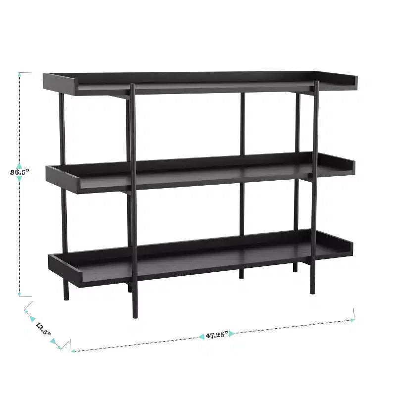 3-Shelf Storage Display Bookcase with Metal Frame, Black Wood Grain