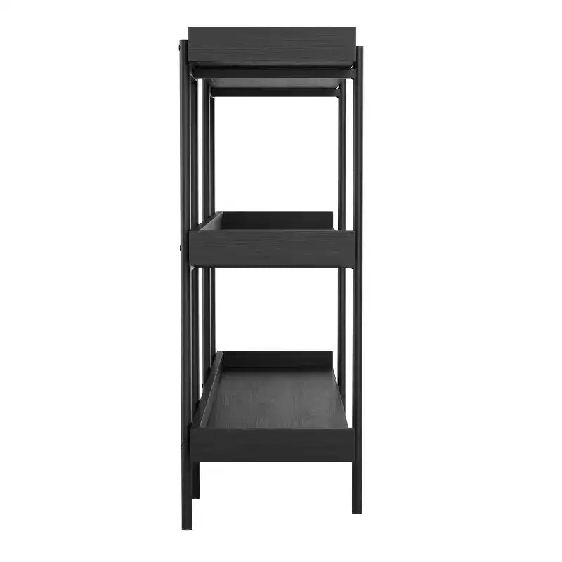 3-Shelf Storage Display Bookcase with Metal Frame, Black Wood Grain