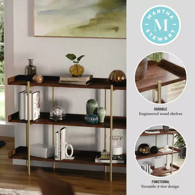 3-Shelf Storage Display Bookcase with Metal Frame, Black Wood Grain