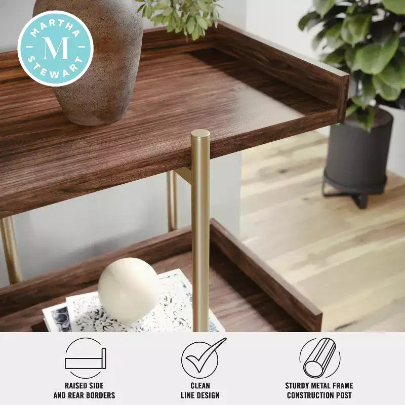 3-Shelf Storage Display Bookcase with Metal Frame, Black Wood Grain