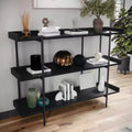 3-Shelf Storage Display Bookcase with Metal Frame, Black Wood Grain