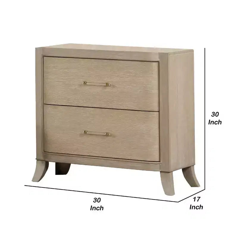 Nightstand with USB Ports, 2 Drawers, Natural Oak Brown