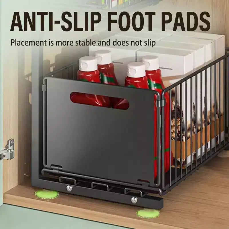 2-Tier Adjustable Under Sink Organizer with Pull-Out Drawers, Height-Adjustable Slide-Out Cabinet