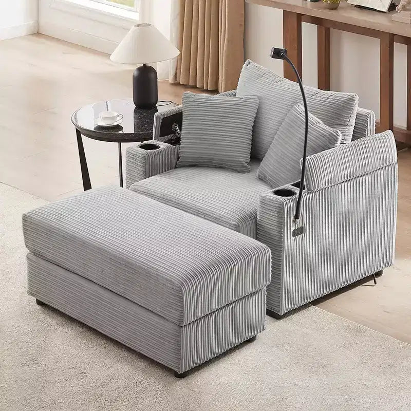 41.7" Modern Single Sofa with Storage Ottoman and Two Cup Holders for Living Room, Gray
