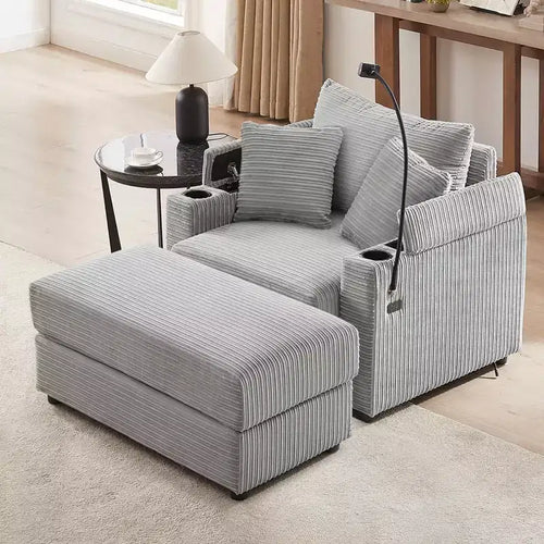 41.7" Modern Single Sofa with Storage Ottoman and Two Cup Holders for Living Room, Gray