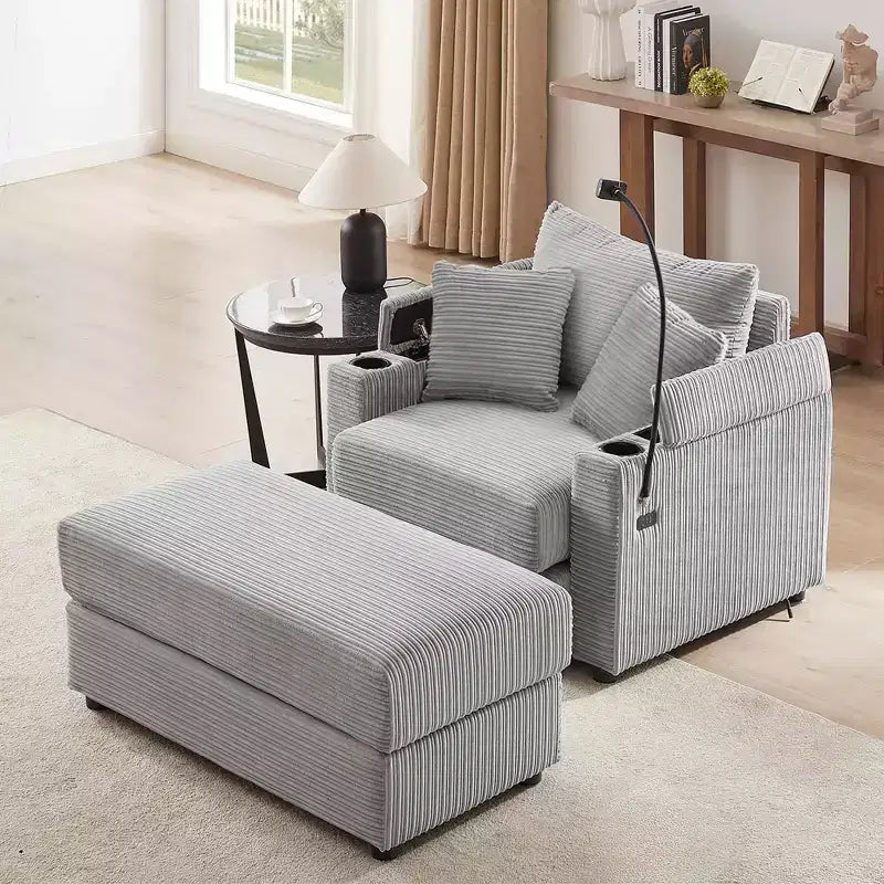 41.7" Modern Single Sofa with Storage Ottoman and Two Cup Holders for Living Room, Gray