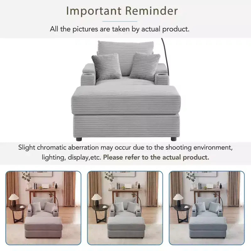 41.7" Modern Single Sofa with Storage Ottoman and Two Cup Holders for Living Room, Gray