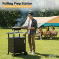 Outdoor Grill Table Cart with Cabinet, Stainless Steel Movable Kitchen Island with Large Storage Cabinet, Multifunction Food Prep Table