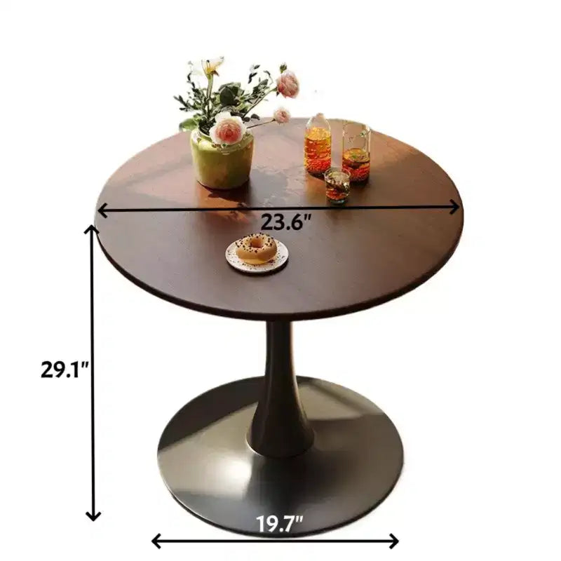 Round Dining Table with Thickened Tabletop and Steel Base, Modern Bistro Table for Kitchen, Living Room, Walnut, 23.6"x19.7"x29.1"