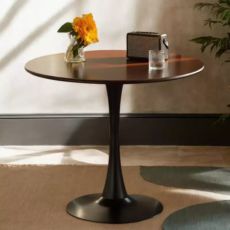 Round Dining Table with Thickened Tabletop and Steel Base, Modern Bistro Table for Kitchen, Living Room, Walnut, 23.6"x19.7"x29.1"