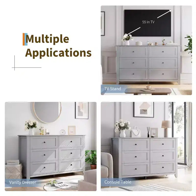 6 Drawer Dresser for Bedroom, Wood Storage Chest of Drawers for Living Room, Hallway, Entryway