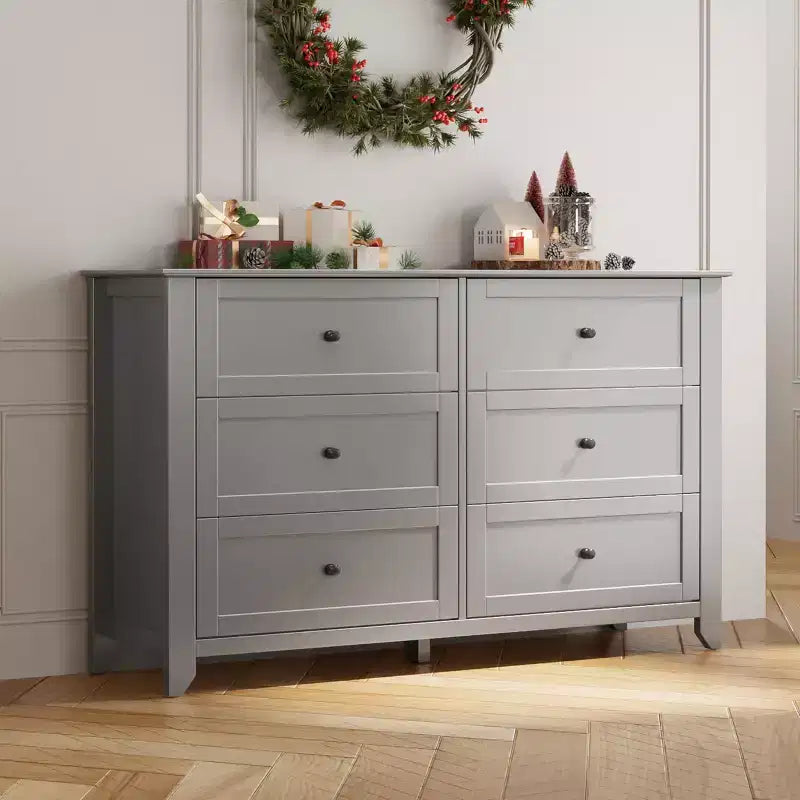 6 Drawer Dresser for Bedroom, Wood Storage Chest of Drawers for Living Room, Hallway, Entryway