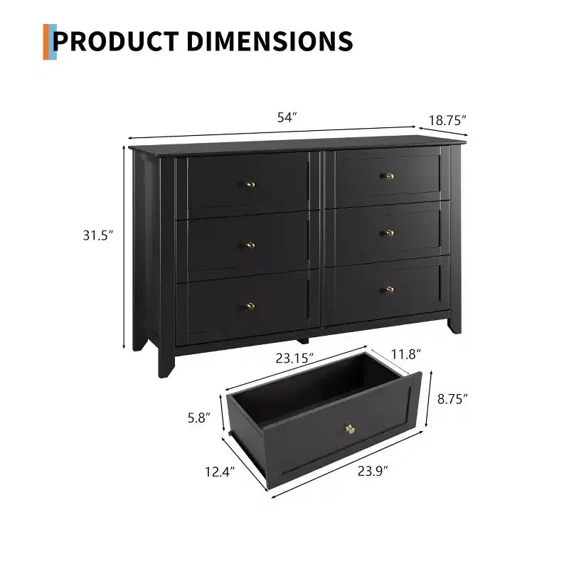 6 Drawer Dresser for Bedroom, Wood Storage Chest of Drawers for Living Room, Hallway, Entryway