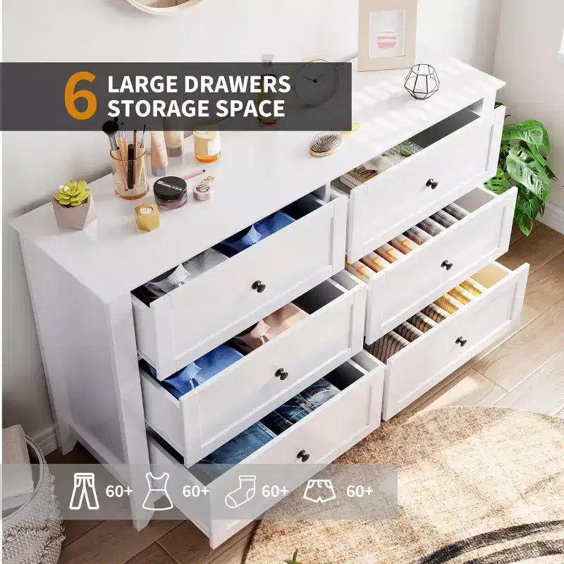 6 Drawer Dresser for Bedroom, Wood Storage Chest of Drawers for Living Room, Hallway, Entryway