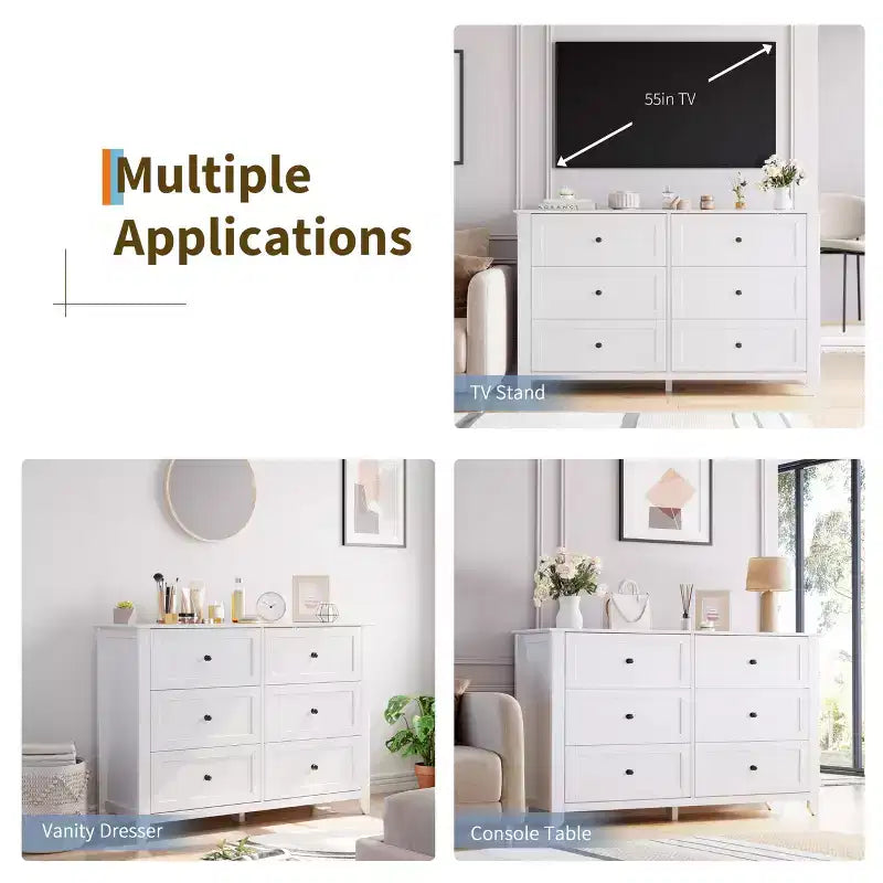 6 Drawer Dresser for Bedroom, Wood Storage Chest of Drawers for Living Room, Hallway, Entryway