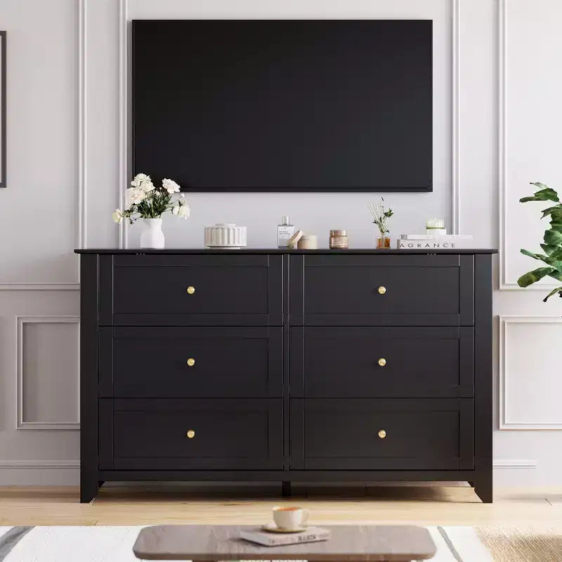 6 Drawer Dresser for Bedroom, Wood Storage Chest of Drawers for Living Room, Hallway, Entryway