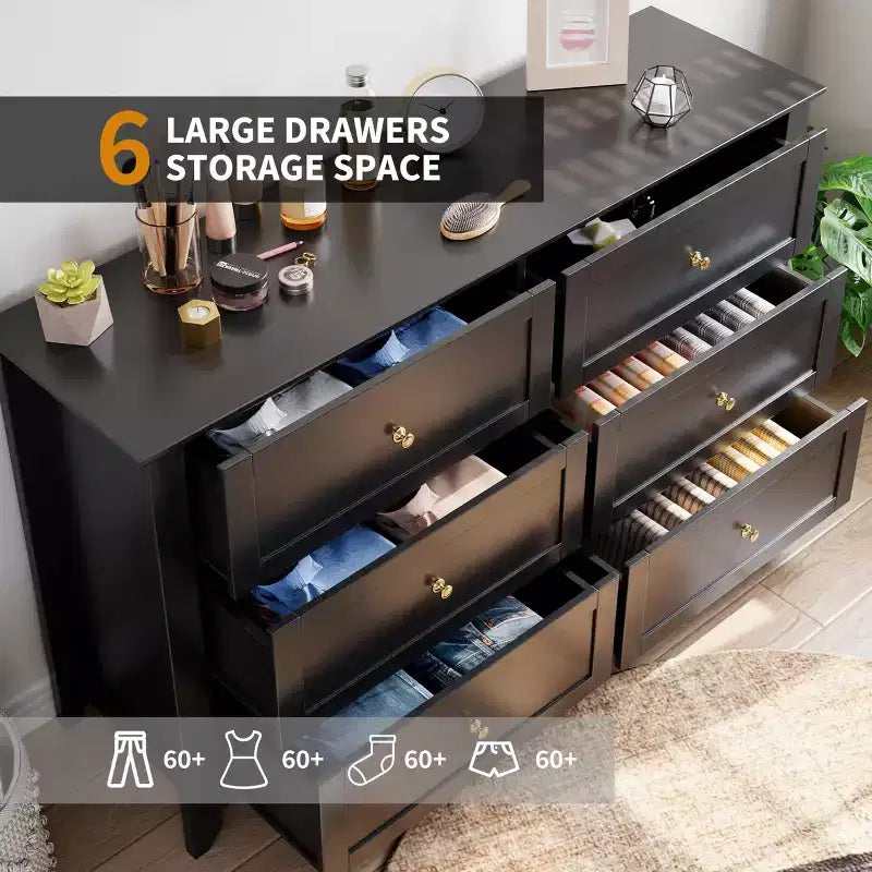 6 Drawer Dresser for Bedroom, Wood Storage Chest of Drawers for Living Room, Hallway, Entryway