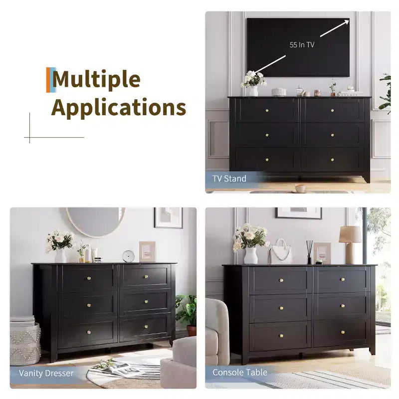 6 Drawer Dresser for Bedroom, Wood Storage Chest of Drawers for Living Room, Hallway, Entryway