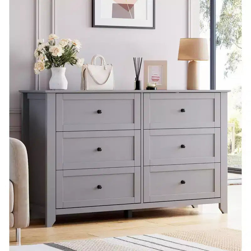 6 Drawer Dresser for Bedroom, Wood Storage Chest of Drawers for Living Room, Hallway, Entryway