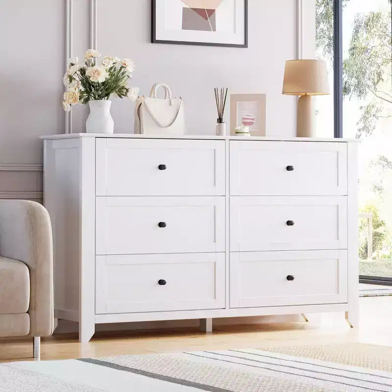6 Drawer Dresser for Bedroom, Wood Storage Chest of Drawers for Living Room, Hallway, Entryway