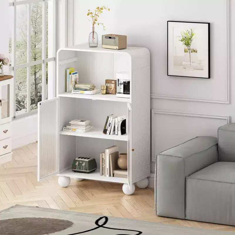 45.28" Storage Cabinet with Glass Doors and Shelves, White, for Bathroom or Living Room