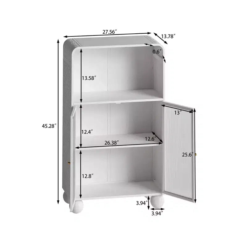 45.28" Storage Cabinet with Glass Doors and Shelves, White, for Bathroom or Living Room