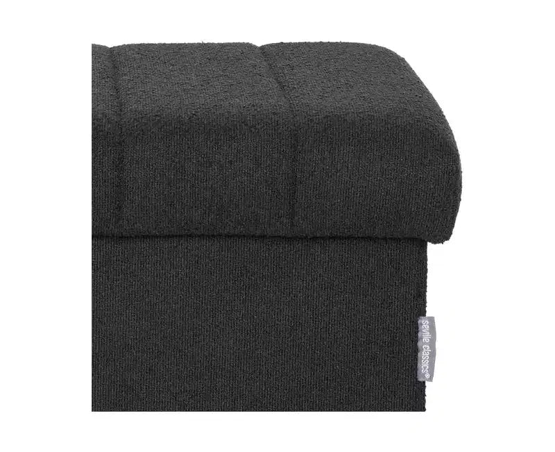 Black Boucle Channel Tufted Fabric Storage Ottoman
