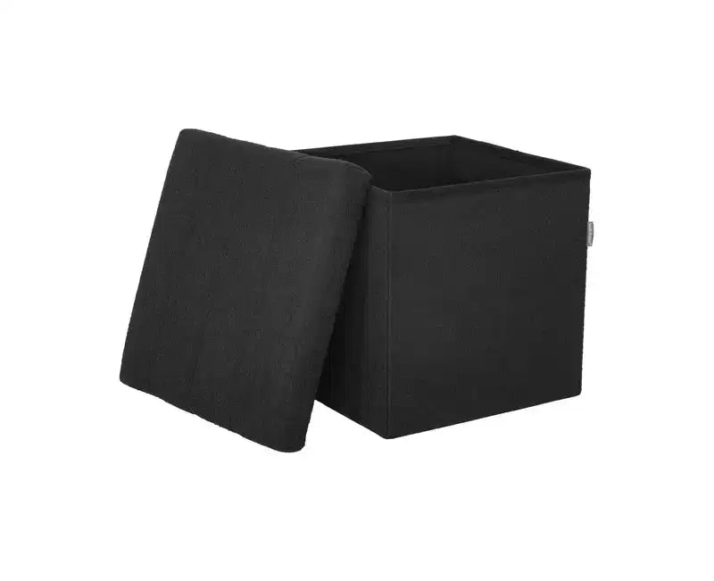 Black Boucle Channel Tufted Fabric Storage Ottoman