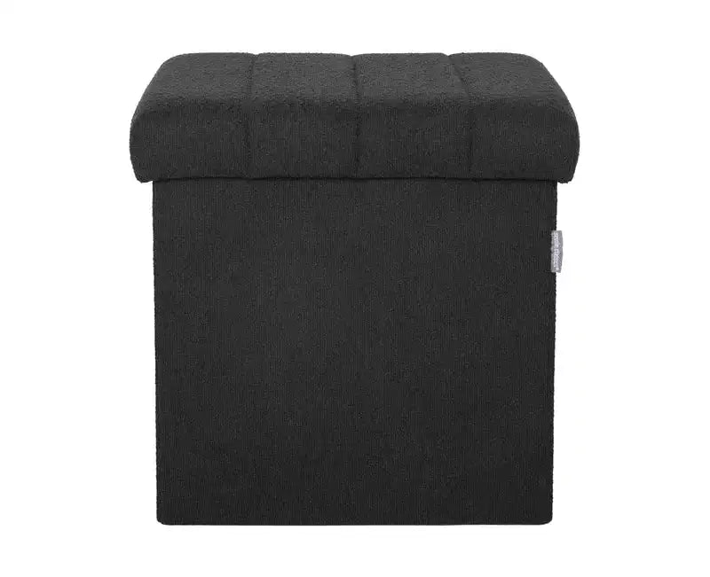 Black Boucle Channel Tufted Fabric Storage Ottoman