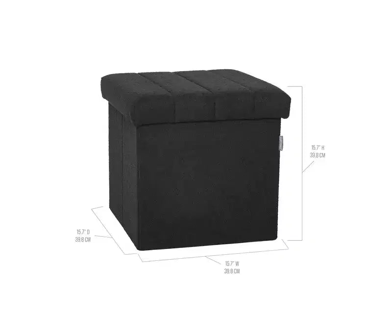 Black Boucle Channel Tufted Fabric Storage Ottoman