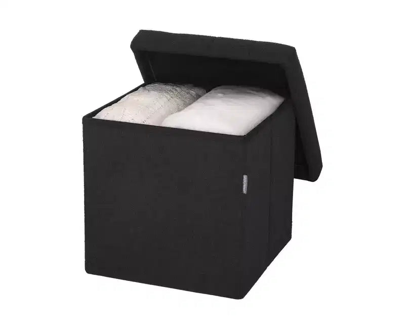 Black Boucle Channel Tufted Fabric Storage Ottoman