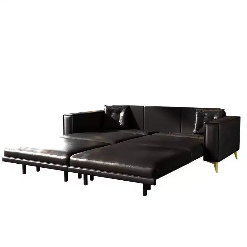 92.1" King Size Pull Out Sleeper Sofa Bed, 3-In-1 Faux Leather Convertible Sofa Couch with 2 Pillows