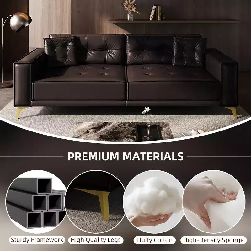 92.1" King Size Pull Out Sleeper Sofa Bed, 3-In-1 Faux Leather Convertible Sofa Couch with 2 Pillows