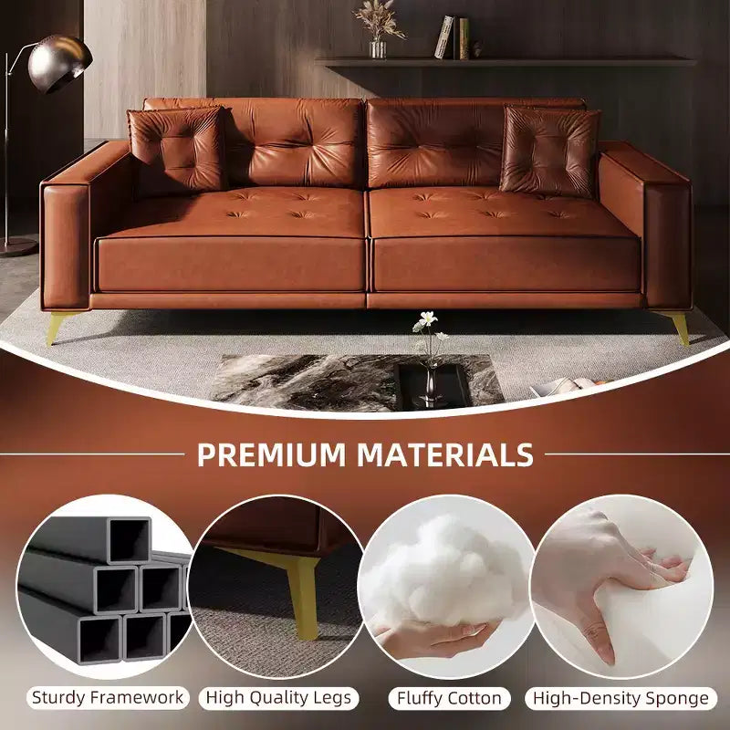 92.1" King Size Pull Out Sleeper Sofa Bed, 3-In-1 Faux Leather Convertible Sofa Couch with 2 Pillows