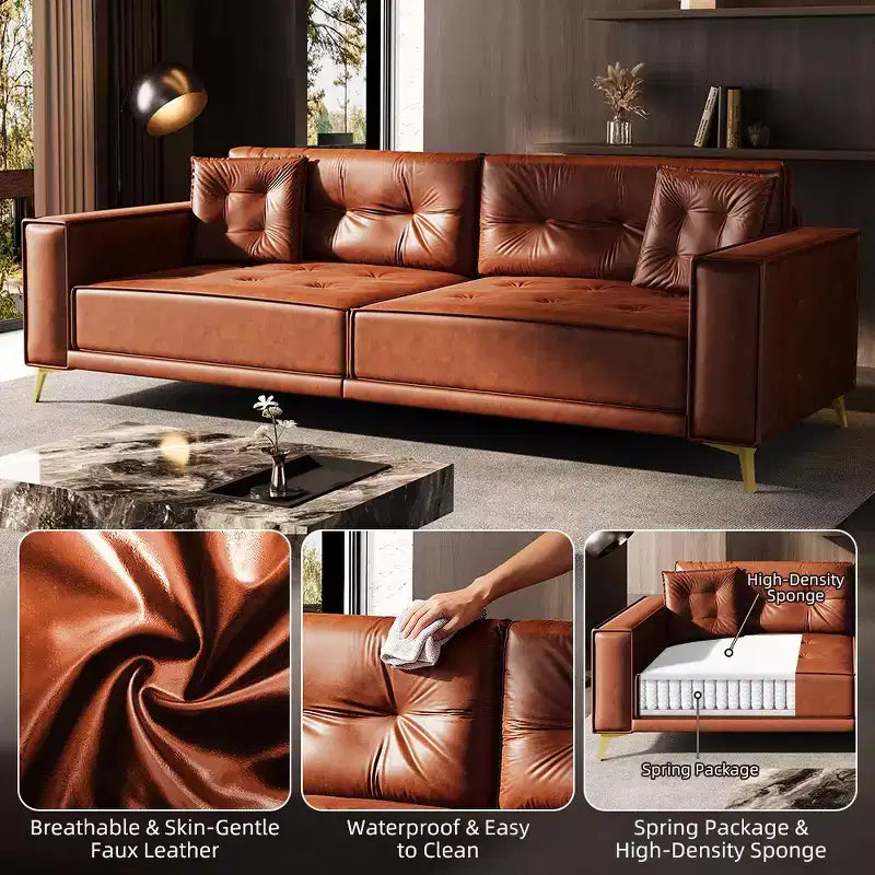 92.1" King Size Pull Out Sleeper Sofa Bed, 3-In-1 Faux Leather Convertible Sofa Couch with 2 Pillows