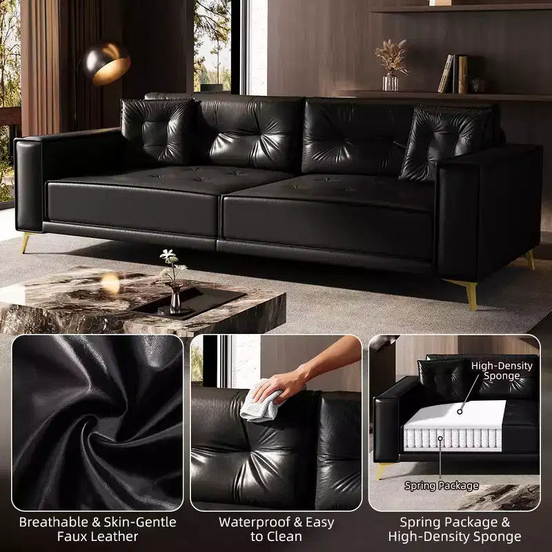 92.1" King Size Pull Out Sleeper Sofa Bed, 3-In-1 Faux Leather Convertible Sofa Couch with 2 Pillows