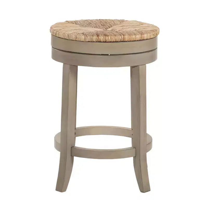 24" Swivel Rush Seat Counter Height Barstool, Weathered Gray, Solid Wood, Indoor Use
