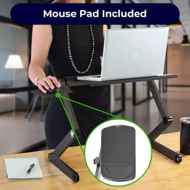 Adjustable Laptop Cooling Stand & Lap Desk, Aluminum, USB Ports, Black