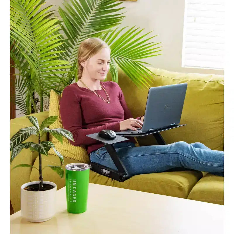 Adjustable Laptop Cooling Stand & Lap Desk, Aluminum, USB Ports, Black