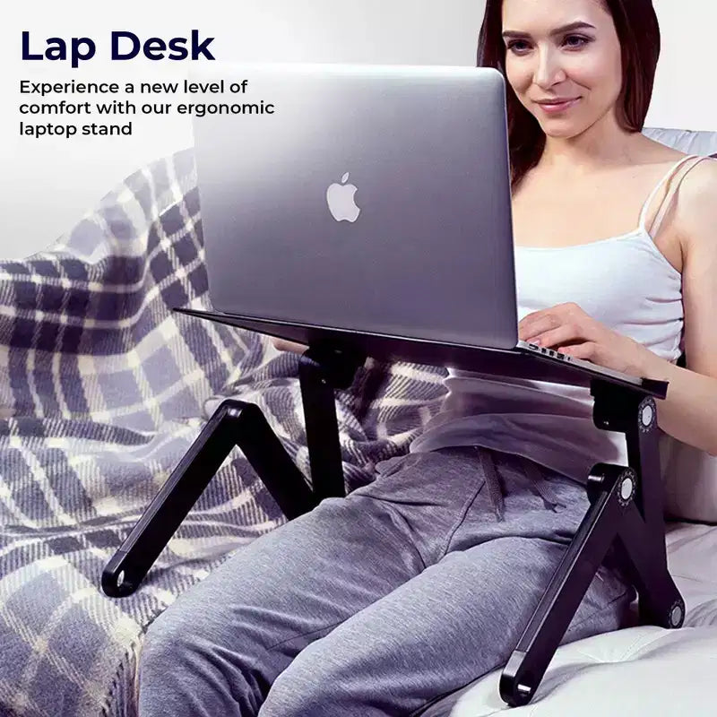 Adjustable Laptop Cooling Stand & Lap Desk, Aluminum, USB Ports, Black