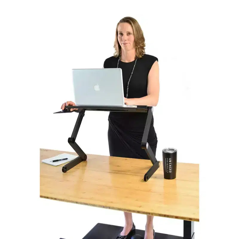 Adjustable Laptop Cooling Stand & Lap Desk, Aluminum, USB Ports, Black