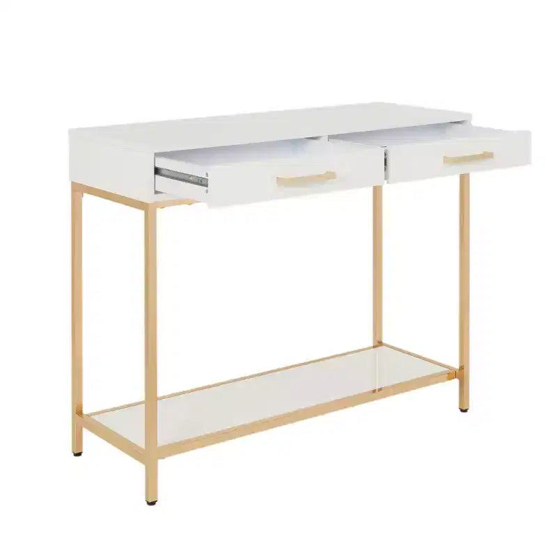 Foyer Table Gold - OSP Home Furnishings: Mid-Century Modern, Steel Frame, Dual Drawer Storage