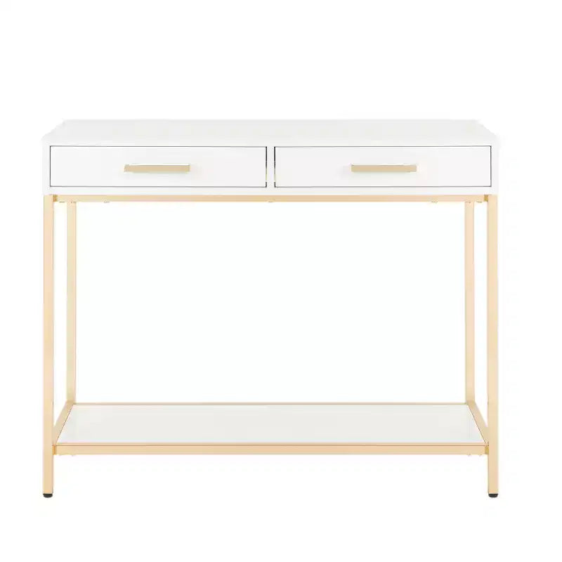 Foyer Table Gold - OSP Home Furnishings: Mid-Century Modern, Steel Frame, Dual Drawer Storage