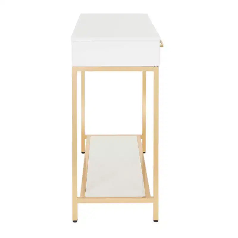 Foyer Table Gold - OSP Home Furnishings: Mid-Century Modern, Steel Frame, Dual Drawer Storage