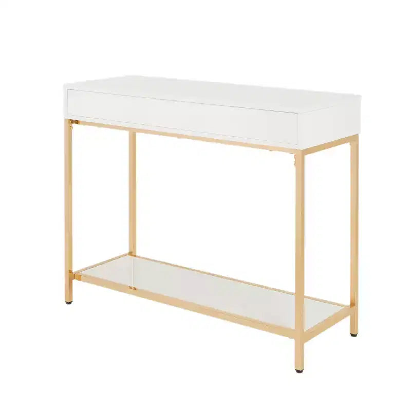 Foyer Table Gold - OSP Home Furnishings: Mid-Century Modern, Steel Frame, Dual Drawer Storage
