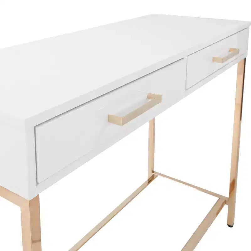 Foyer Table Gold - OSP Home Furnishings: Mid-Century Modern, Steel Frame, Dual Drawer Storage